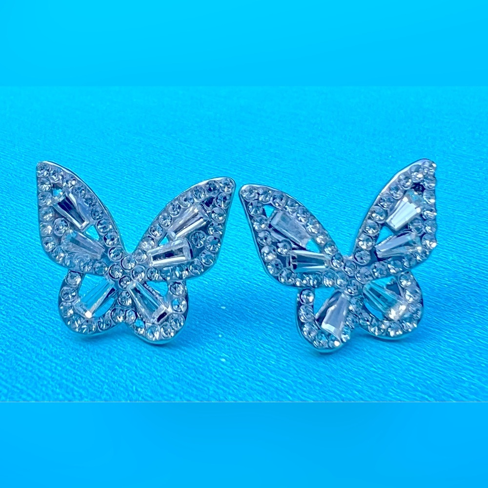 Silver Butterfly earrings, cubic zirconia studs, sparkly and dreamy